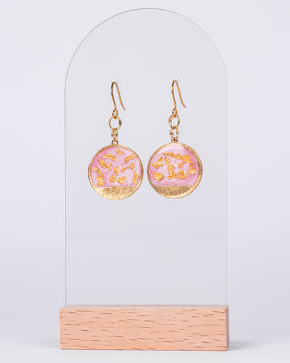 Handmade gold-plated pink round earrings with gold accents - Earrings - VJ Designs