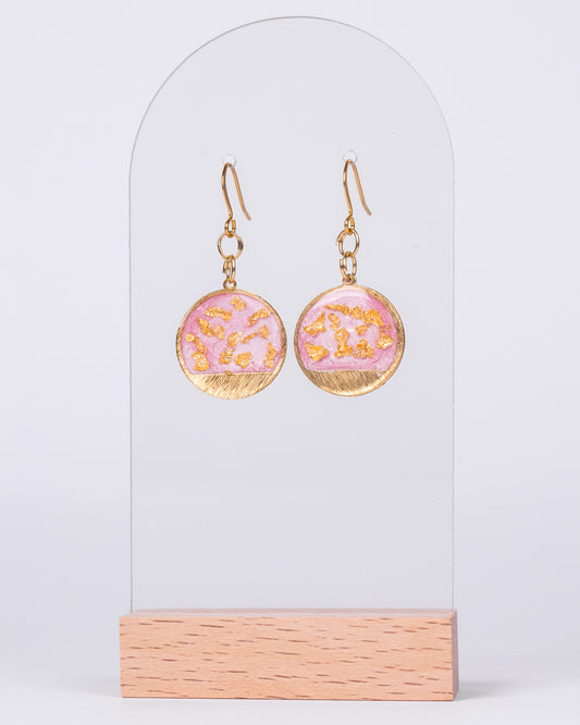 Handmade gold-plated pink round earrings with gold accents - Earrings - VJ Designs