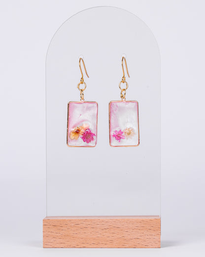 Handmade gold-plated pink and clear earrings with genuine flowers - Earrings - VJ Designs