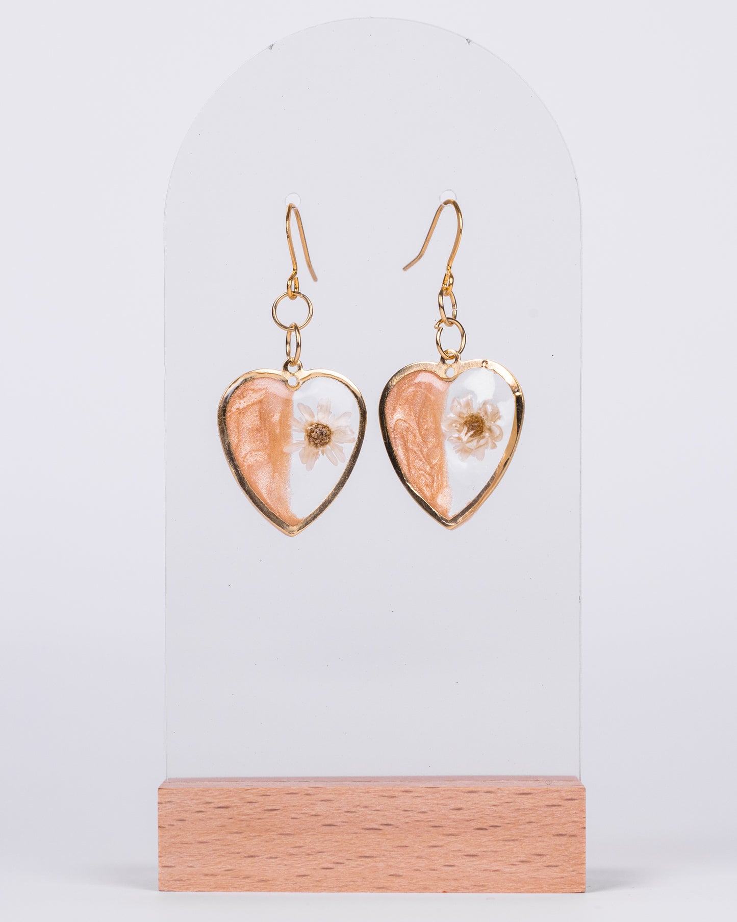 Personalised gold-plated beige heart-shaped jewelery set - Earrings - VJ Designs