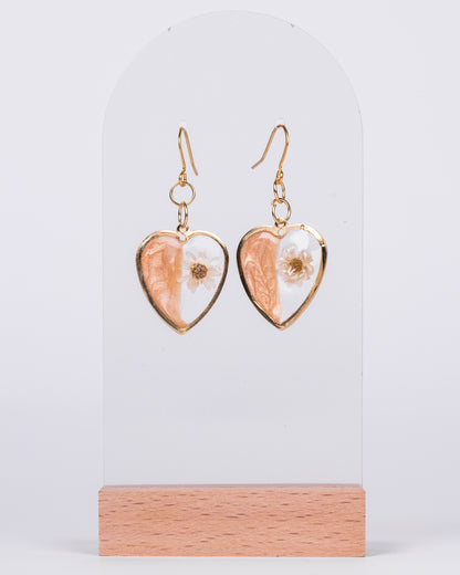 Personalised gold-plated beige heart-shaped jewelery set - Earrings - VJ Designs