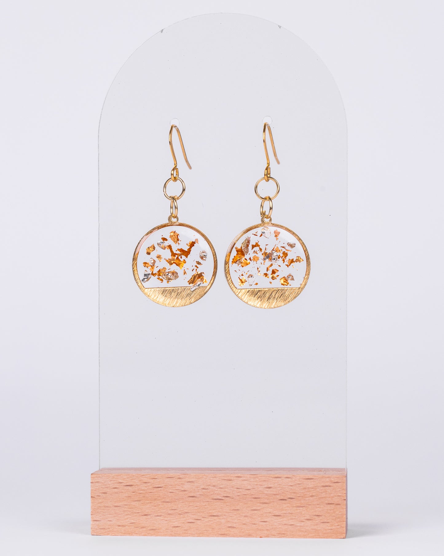 Handmade gold-plated round earrings with rose gold accents - Earrings - VJ Designs