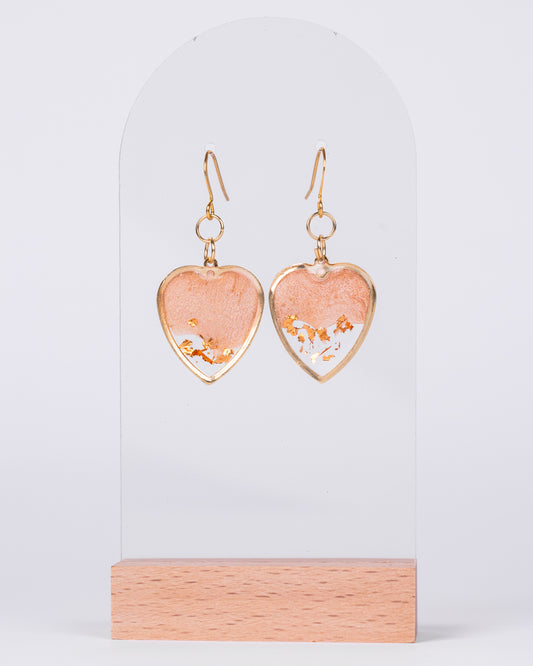 Personalised gold-plated beige heart-shaped earrings with rose gold accents - Earrings - VJ Designs