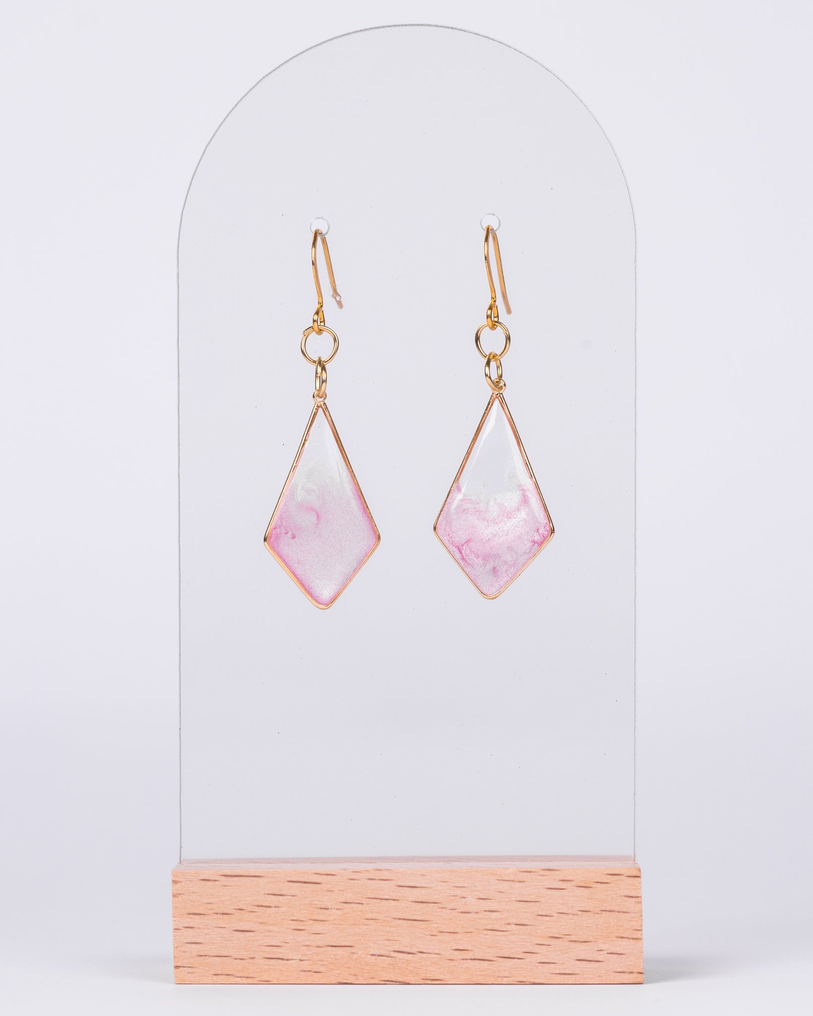 Handmade Gold-Plated pink and clear Diamond Earrings - Earrings - VJ Designs