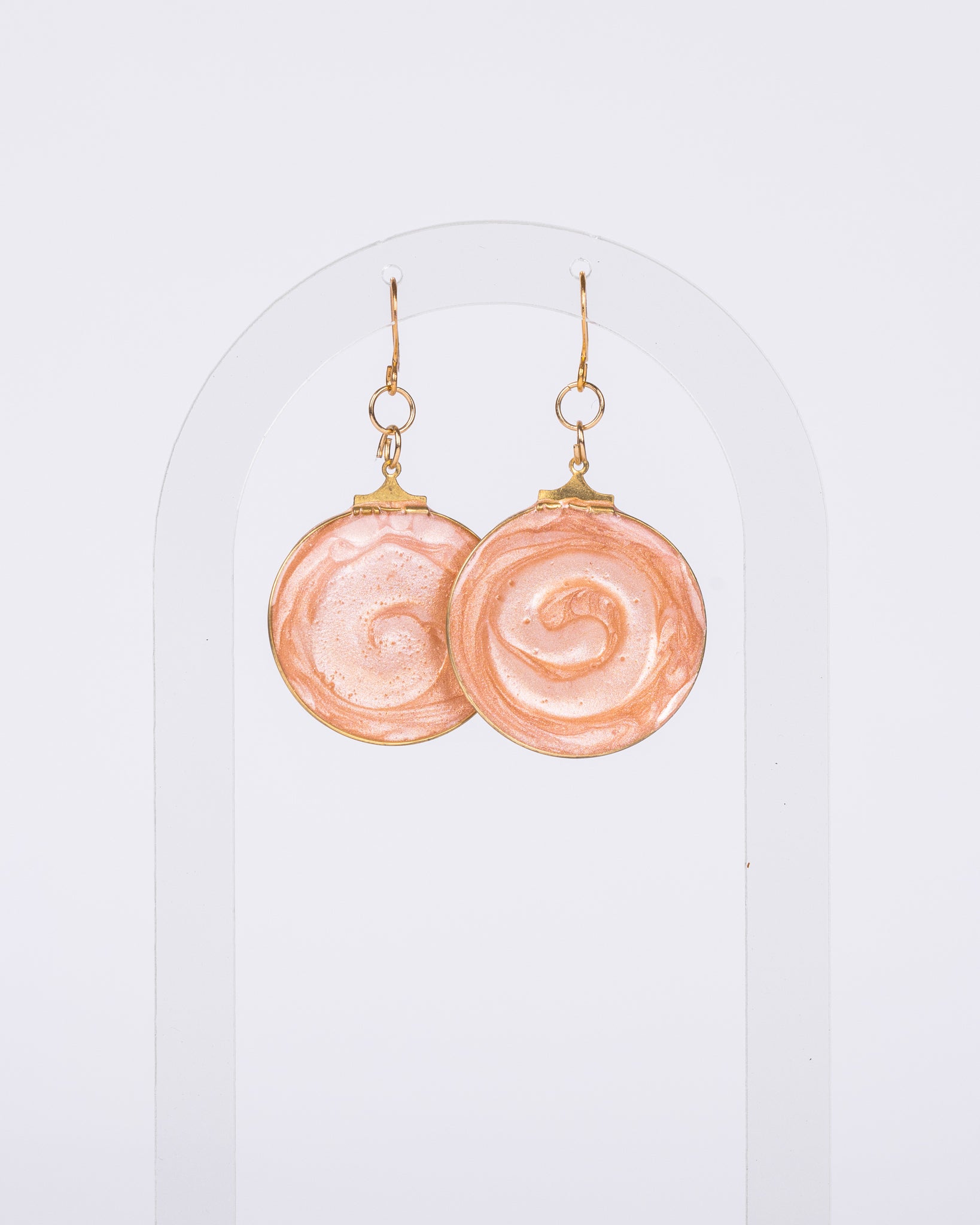Personalised gold-plated round beige earrings - Earrings - VJ Designs