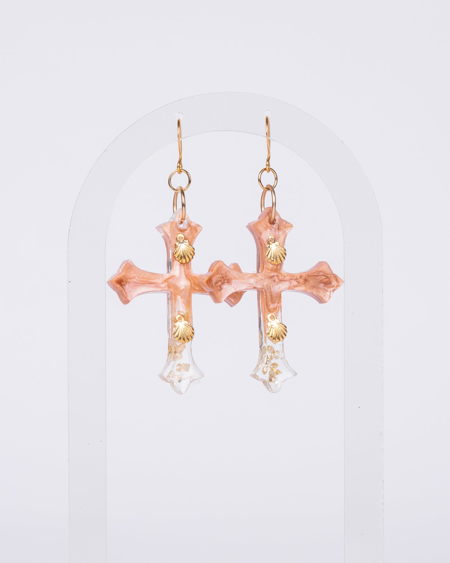 Personalised gold-plated beige cross earrings - Earrings - VJ Designs