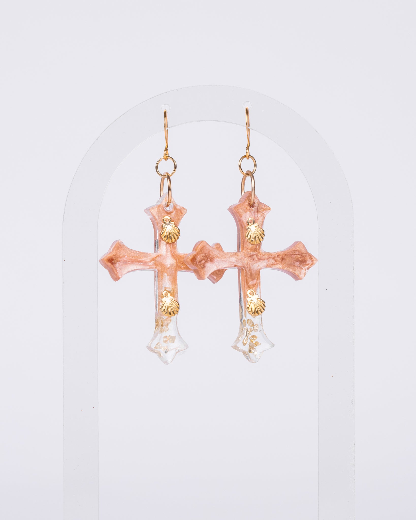 Personalised gold-plated beige cross earrings - Earrings - VJ Designs