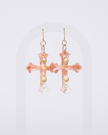 Personalised gold-plated beige cross earrings - Earrings - VJ Designs