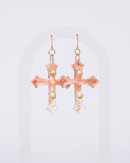 Personalised gold-plated beige cross earrings - Earrings - VJ Designs