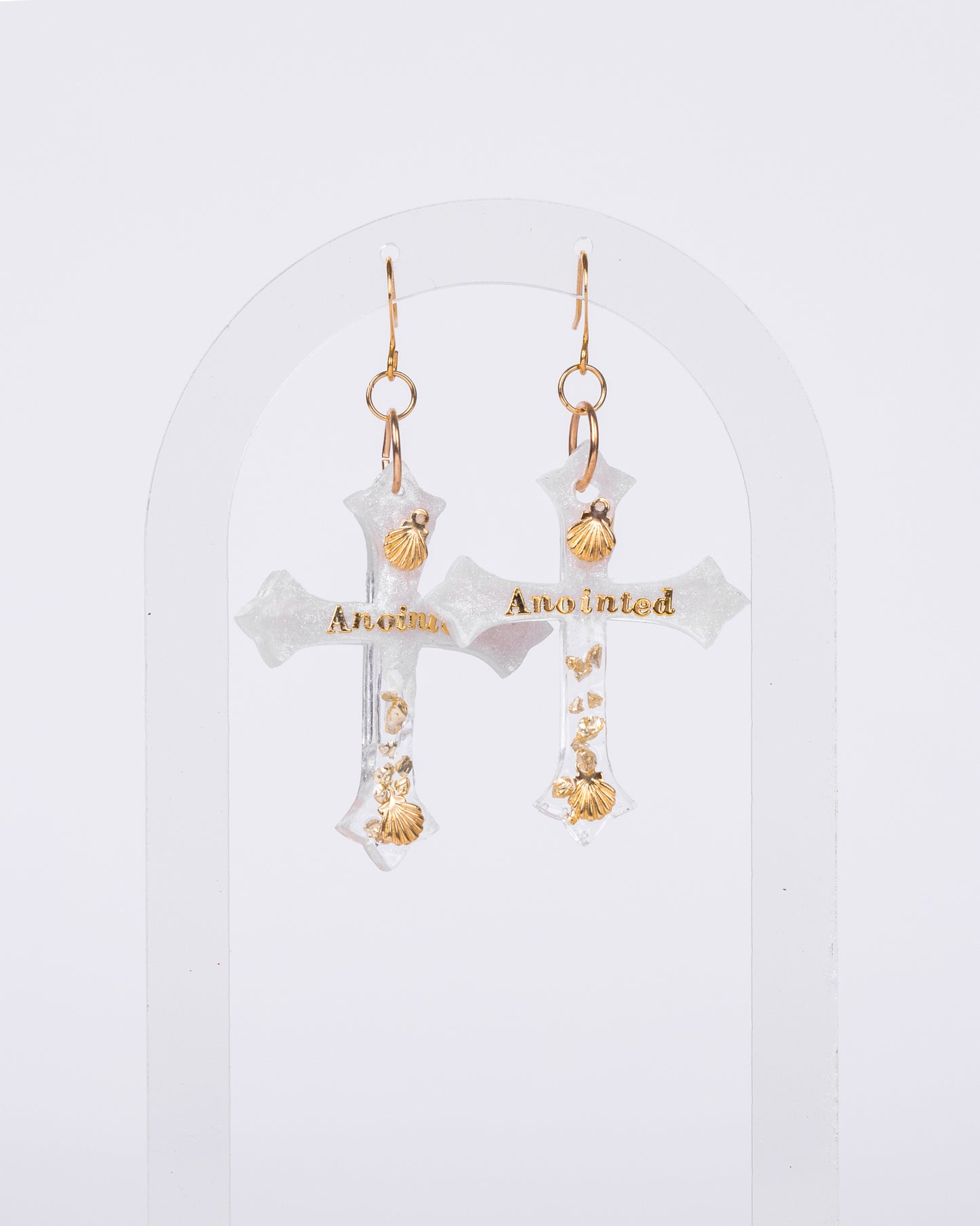 Personalised gold-plated white cross earrings - Earrings - VJ Designs