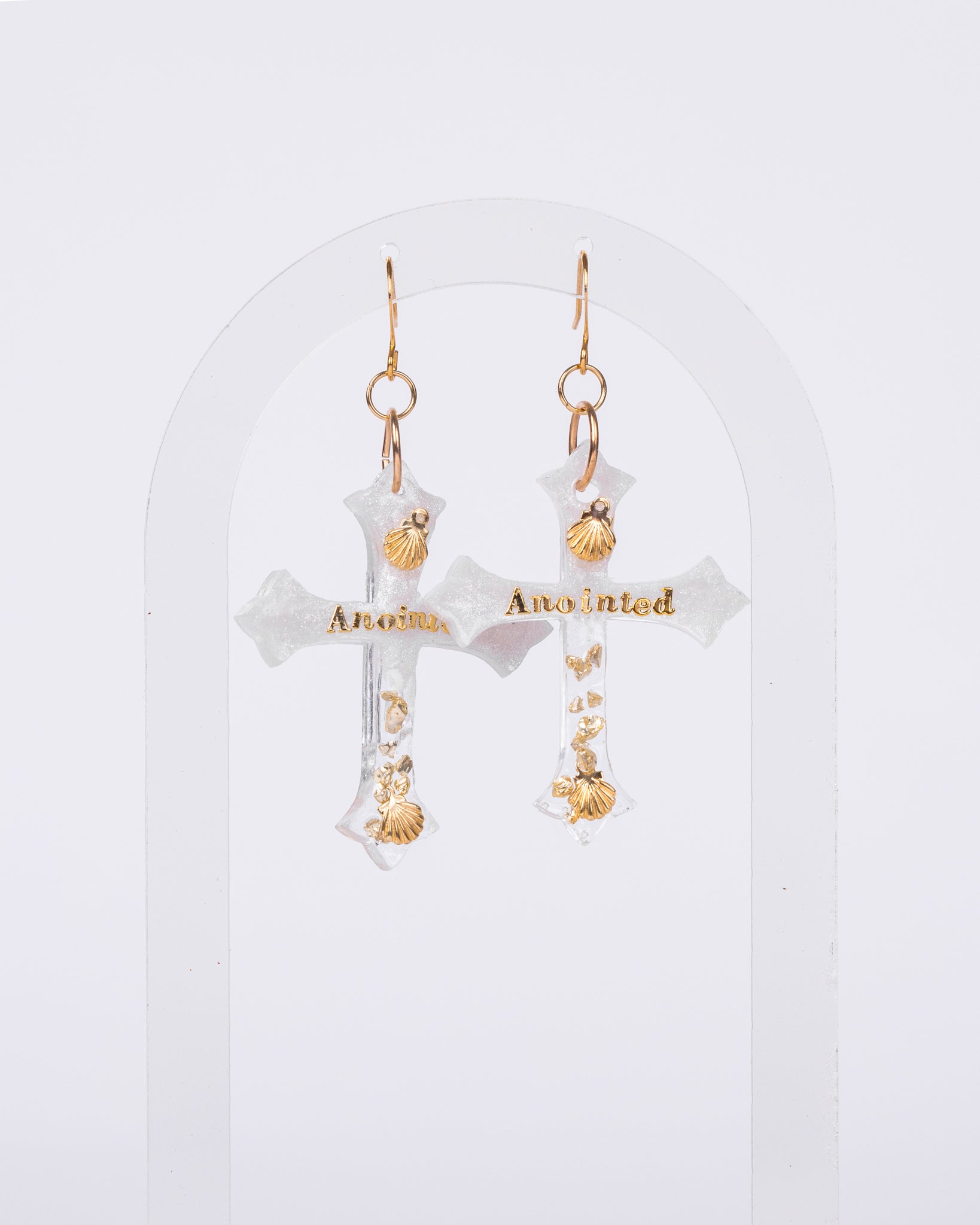 Personalised gold-plated white cross earrings - Earrings - VJ Designs