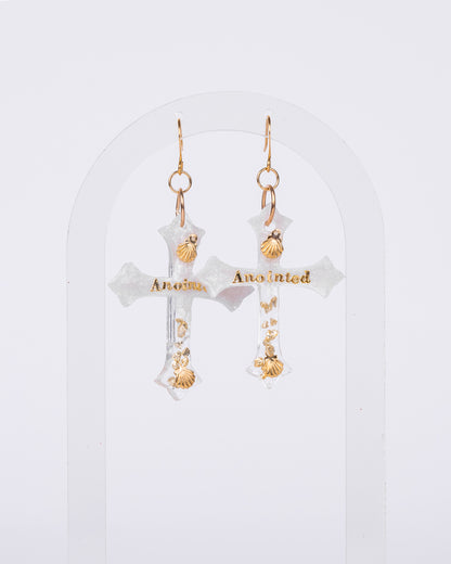 Personalised gold-plated white cross earrings - Earrings - VJ Designs