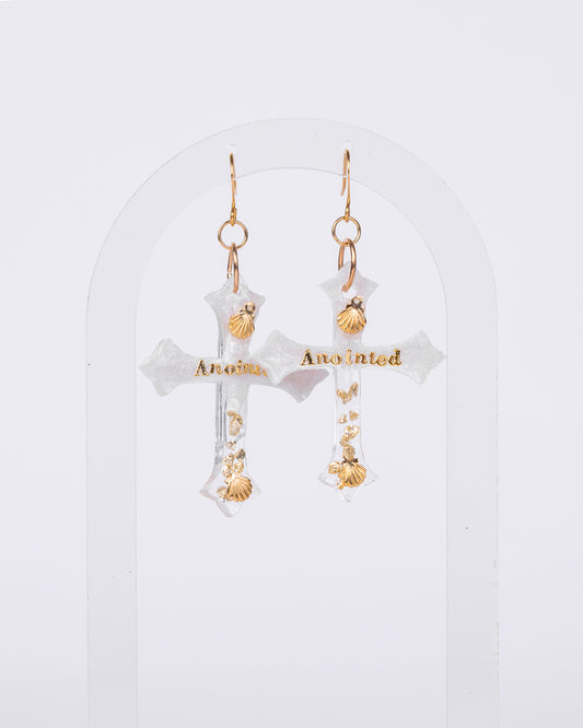 Personalised gold-plated white cross earrings - Earrings - VJ Designs