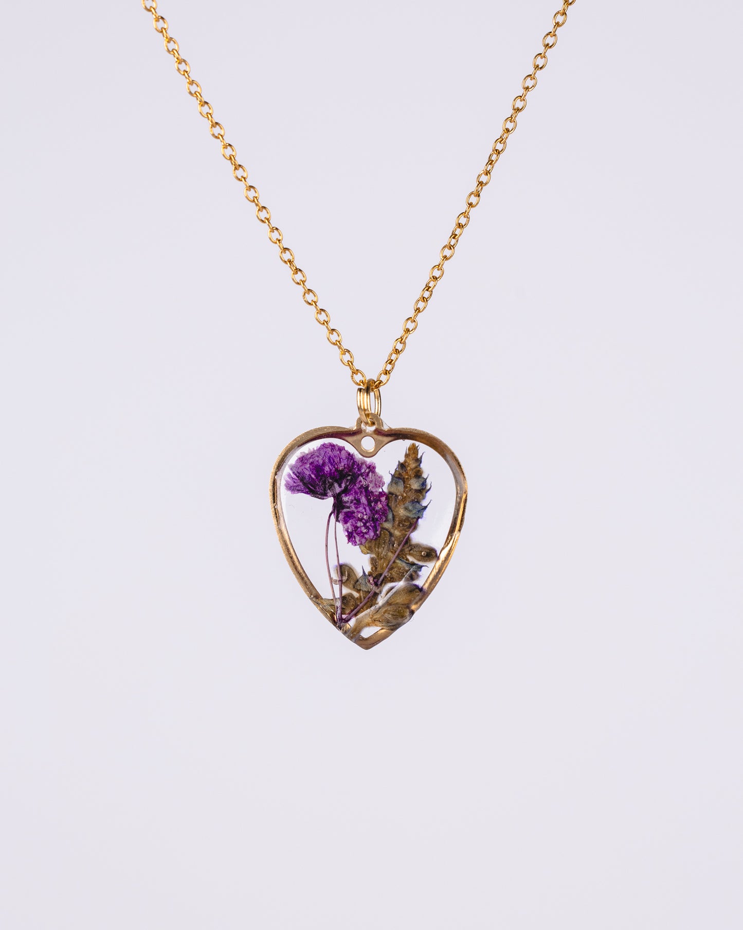 Personalised gold-plated heart-shape necklace with a purple flower - Necklace - VJ Designs