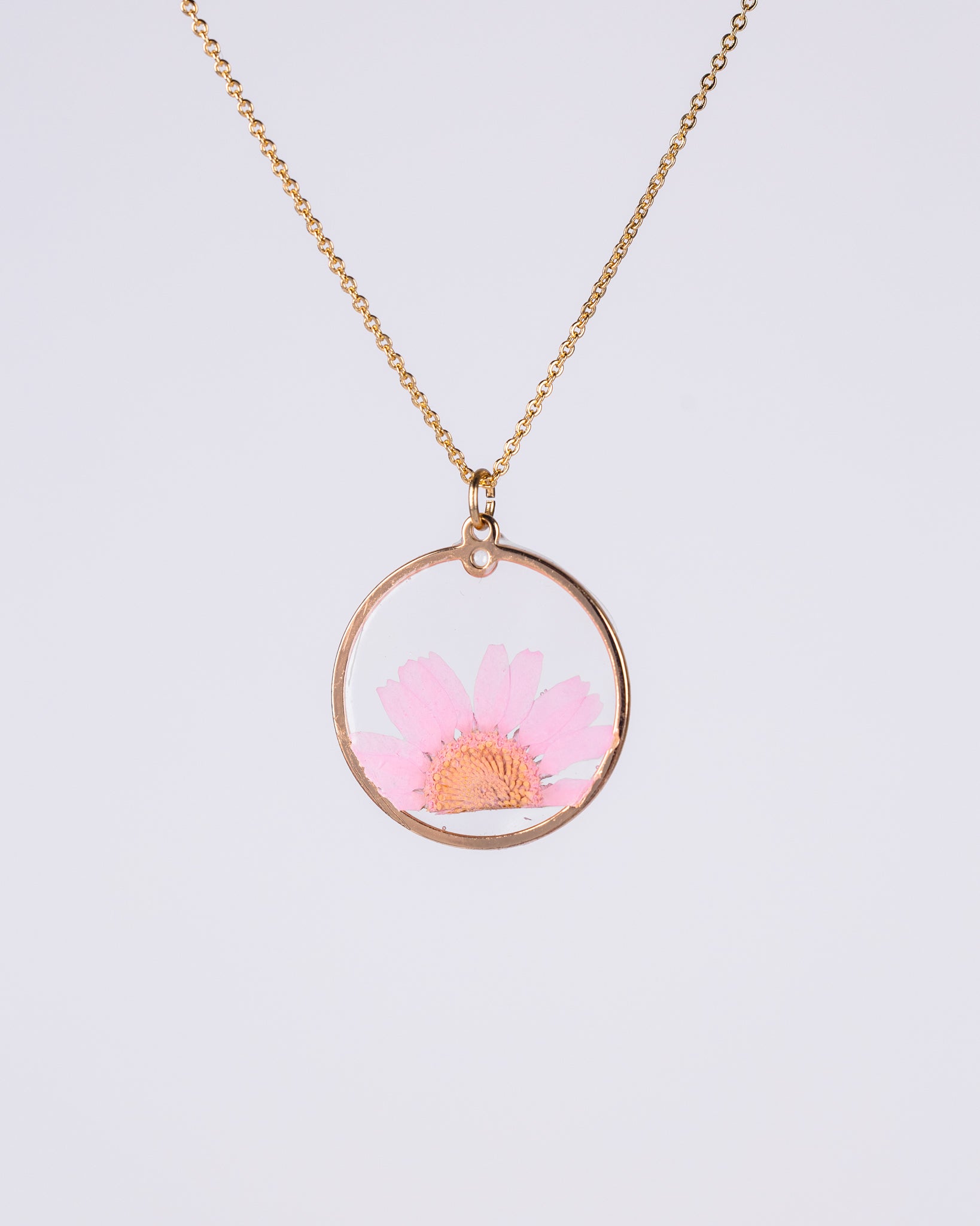 Handmade gold-plated pink daisy necklace - Necklace - VJ Designs