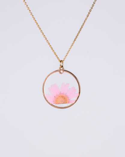 Handmade gold-plated pink daisy necklace - Necklace - VJ Designs
