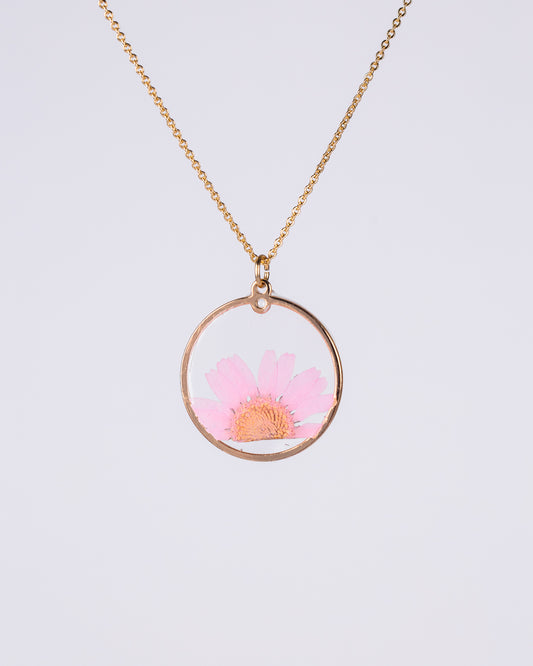 Handmade gold-plated pink daisy necklace - Necklace - VJ Designs