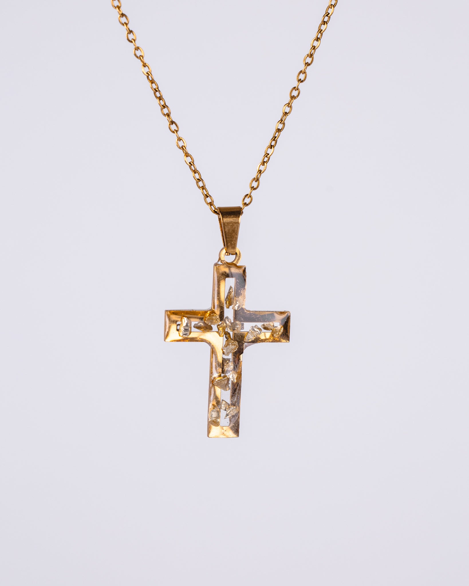 Gold-plated clear cross necklace with gold stones - Jewellery set - VJ Designs
