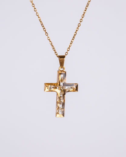 Gold-plated clear cross necklace with gold stones - Jewellery set - VJ Designs