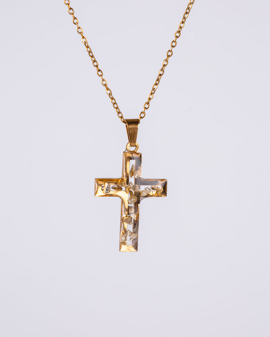 Gold-plated clear cross necklace with gold stones - Jewellery set - VJ Designs