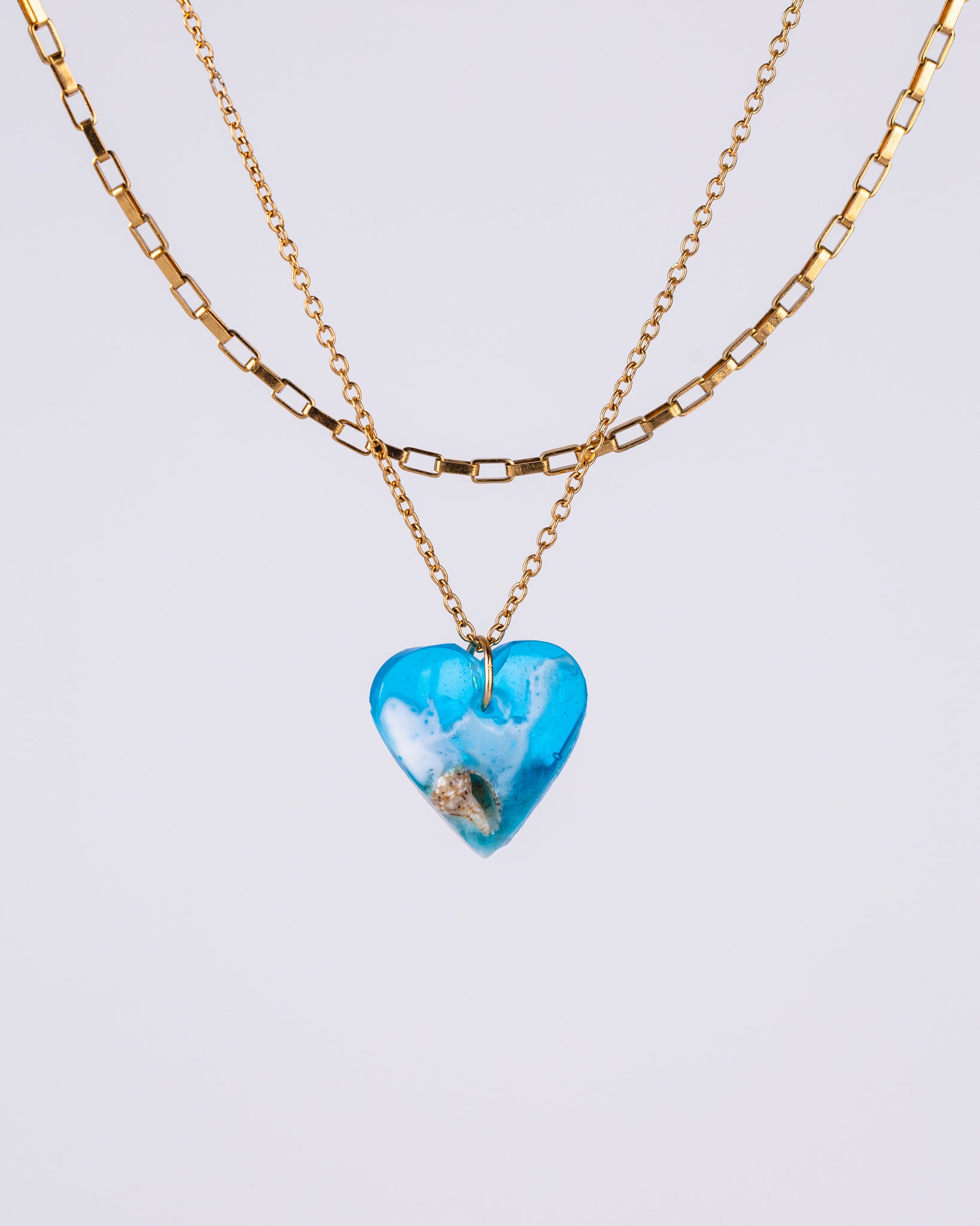 Personalised Gold-Plated Heart Necklace – Ocean Resin Design - Necklace - VJ Designs