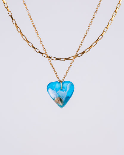 Personalised Gold-Plated Heart Necklace – Ocean Resin Design - Necklace - VJ Designs