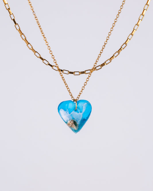 Personalised Gold-Plated Heart Necklace – Ocean Resin Design - Necklace - VJ Designs