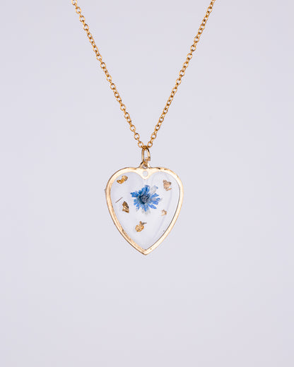 Gold-plated heart-shaped necklace with a blue flower - Necklace - VJ Designs