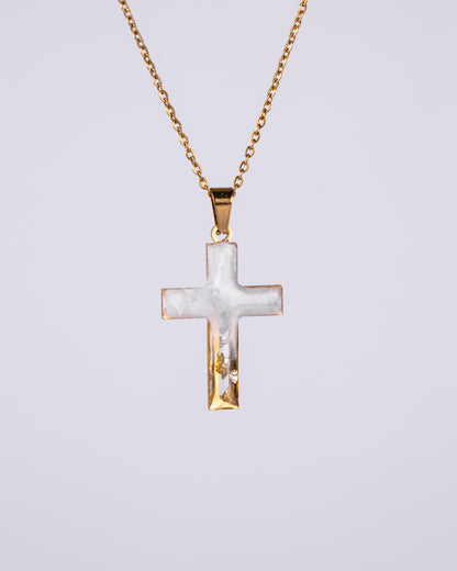 Gold-plated white and clear cross necklace - Jewellery set - VJ Designs
