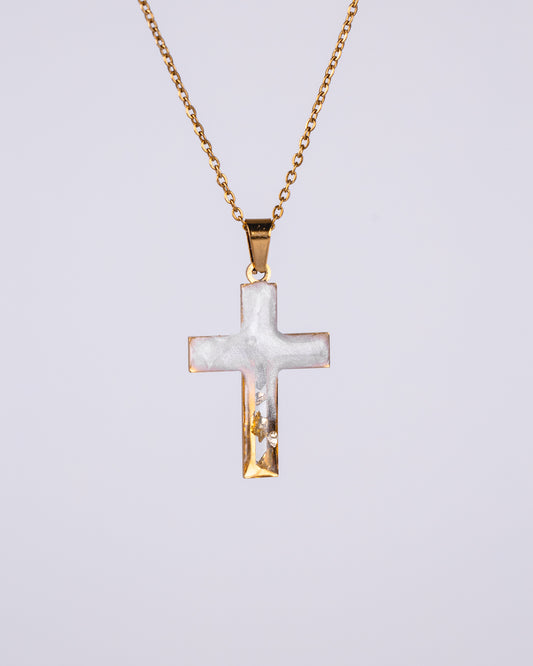 Gold-plated white and clear cross necklace - Jewellery set - VJ Designs