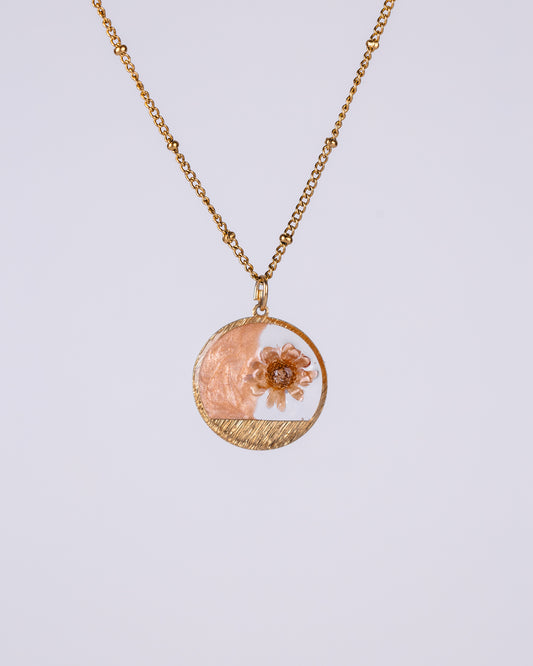 Handmade gold-plated beige necklace with genuine flowers - Necklace - VJ Designs