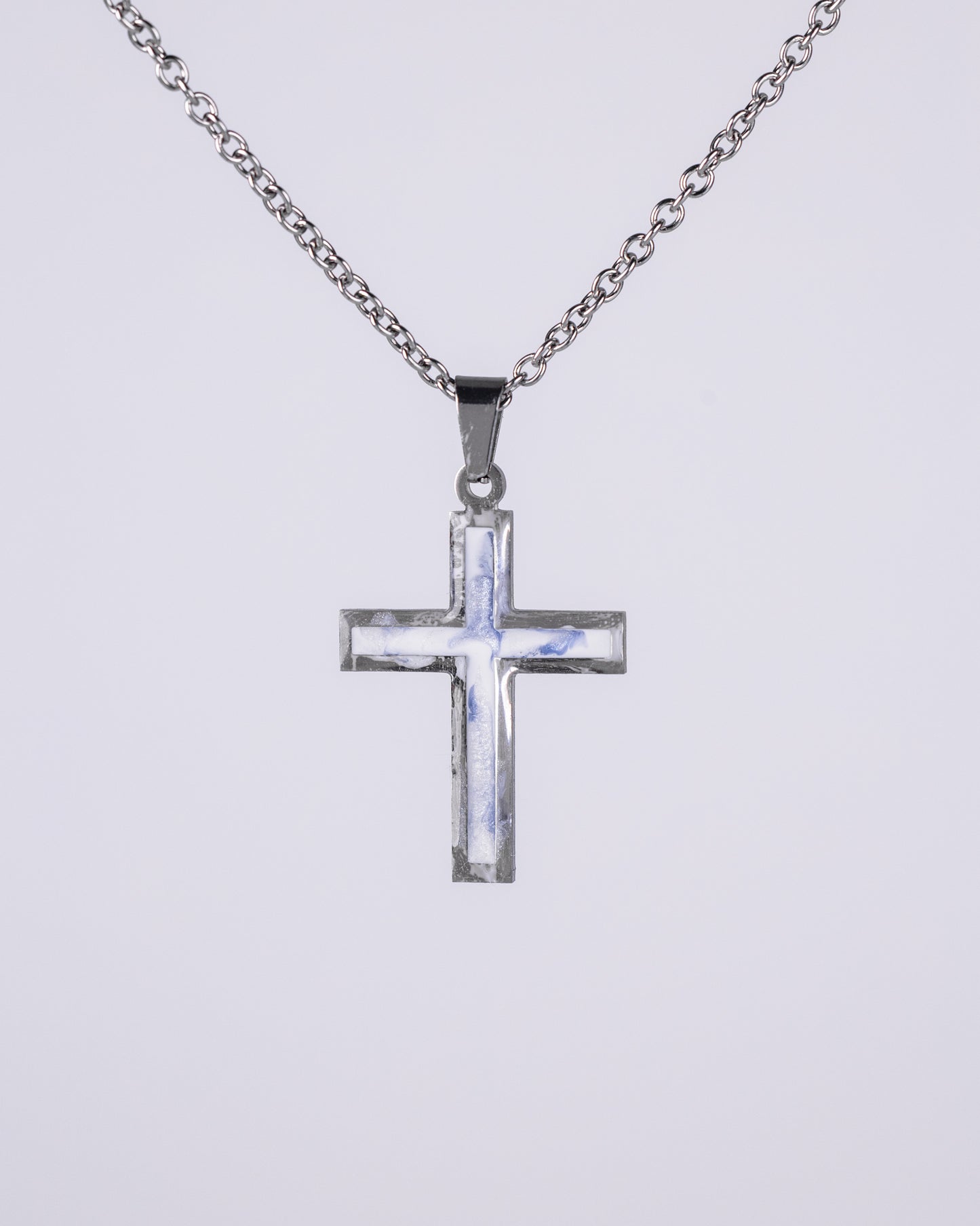 White marble stainless steal cross necklace for men - Jewellery set - VJ Designs