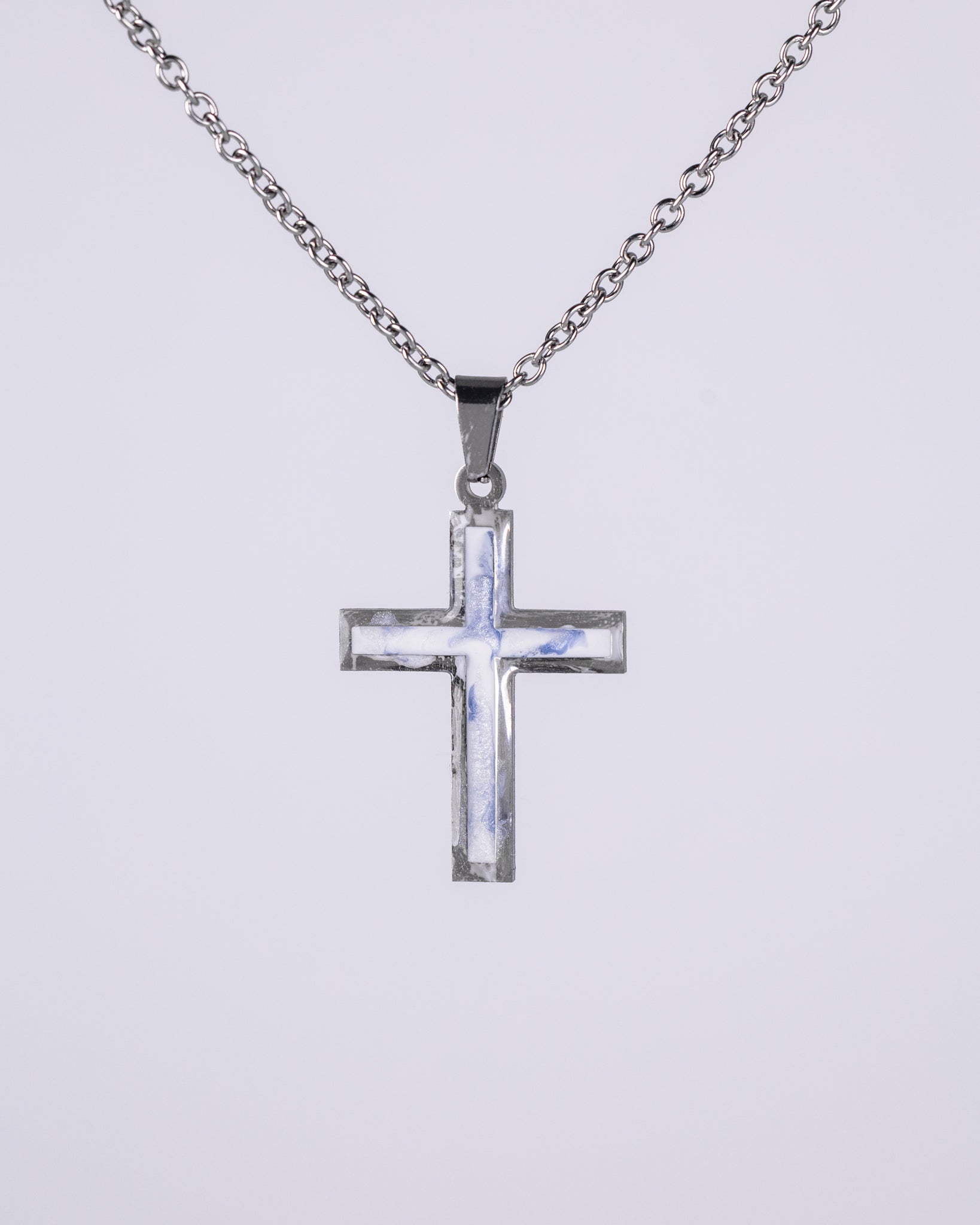 White marble stainless steal cross necklace for men - Jewellery set - VJ Designs