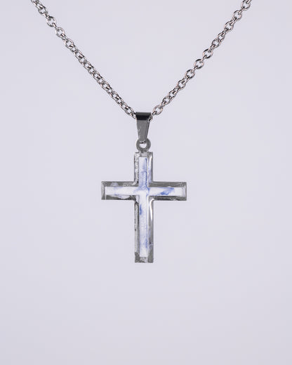 White marble stainless steal cross necklace for men - Jewellery set - VJ Designs
