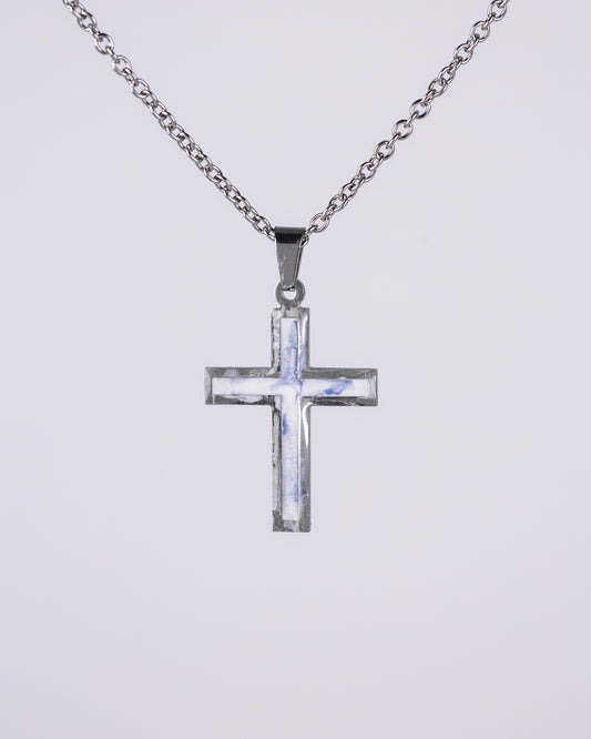White marble stainless steal cross necklace for men - Jewellery set - VJ Designs