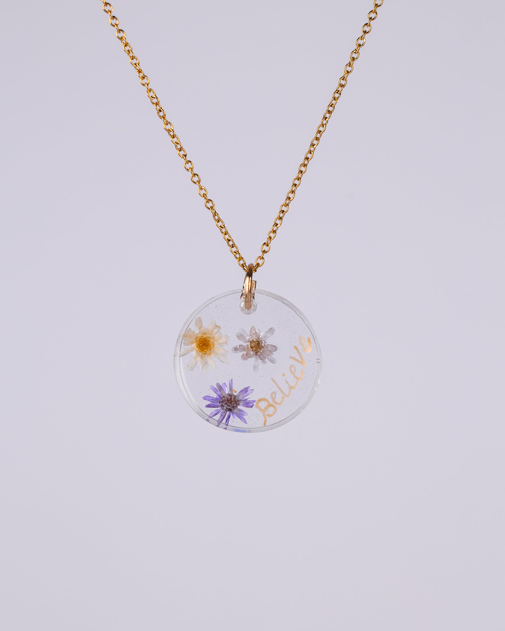 Personalised Gold-Plated Resin Necklace with Real Dried Flowers - VJ Designs