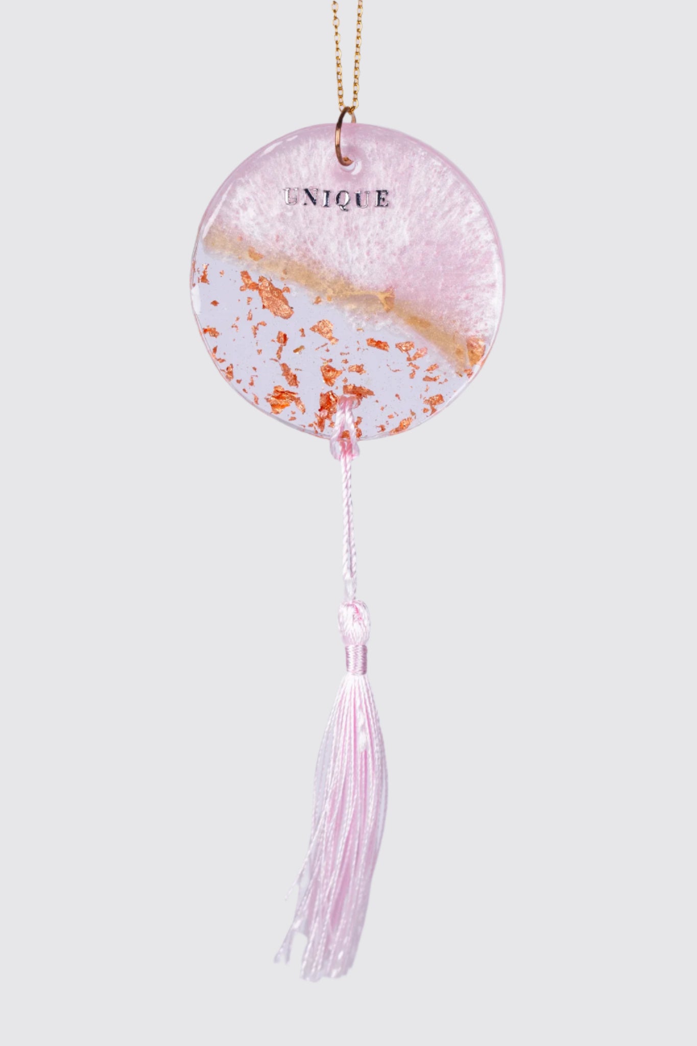 Personalised pink and clear car ornament with gold flakes - car pendants - VJ Designs