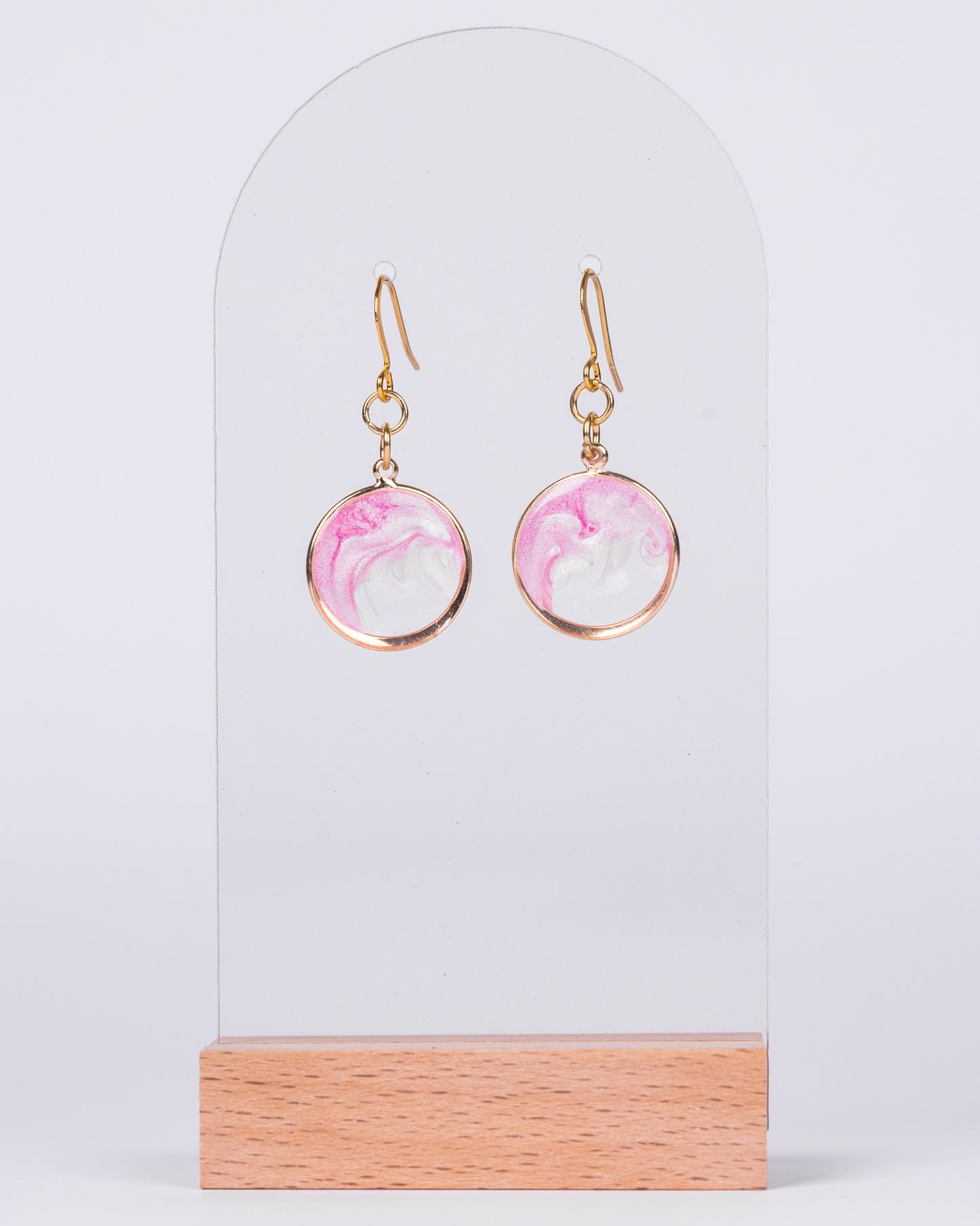 Handmade gold-plated baby pink round earrings - Earrings - VJ Designs