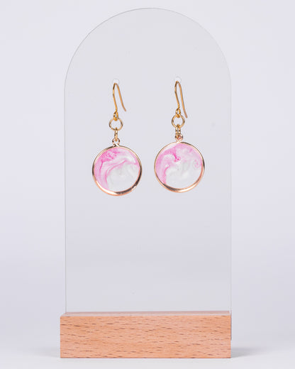 Handmade gold-plated baby pink round earrings - Earrings - VJ Designs