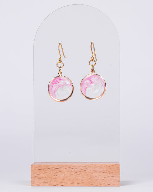 Handmade gold-plated baby pink round earrings - Earrings - VJ Designs