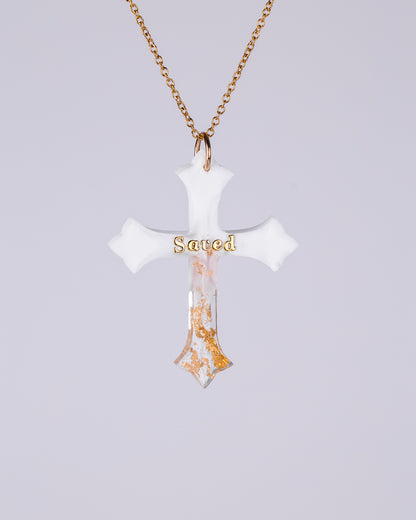 Gold-plated handmade White cross necklace - Jewellery set - VJ Designs