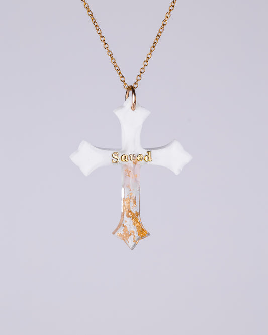 Gold-plated handmade White cross necklace - Jewellery set - VJ Designs