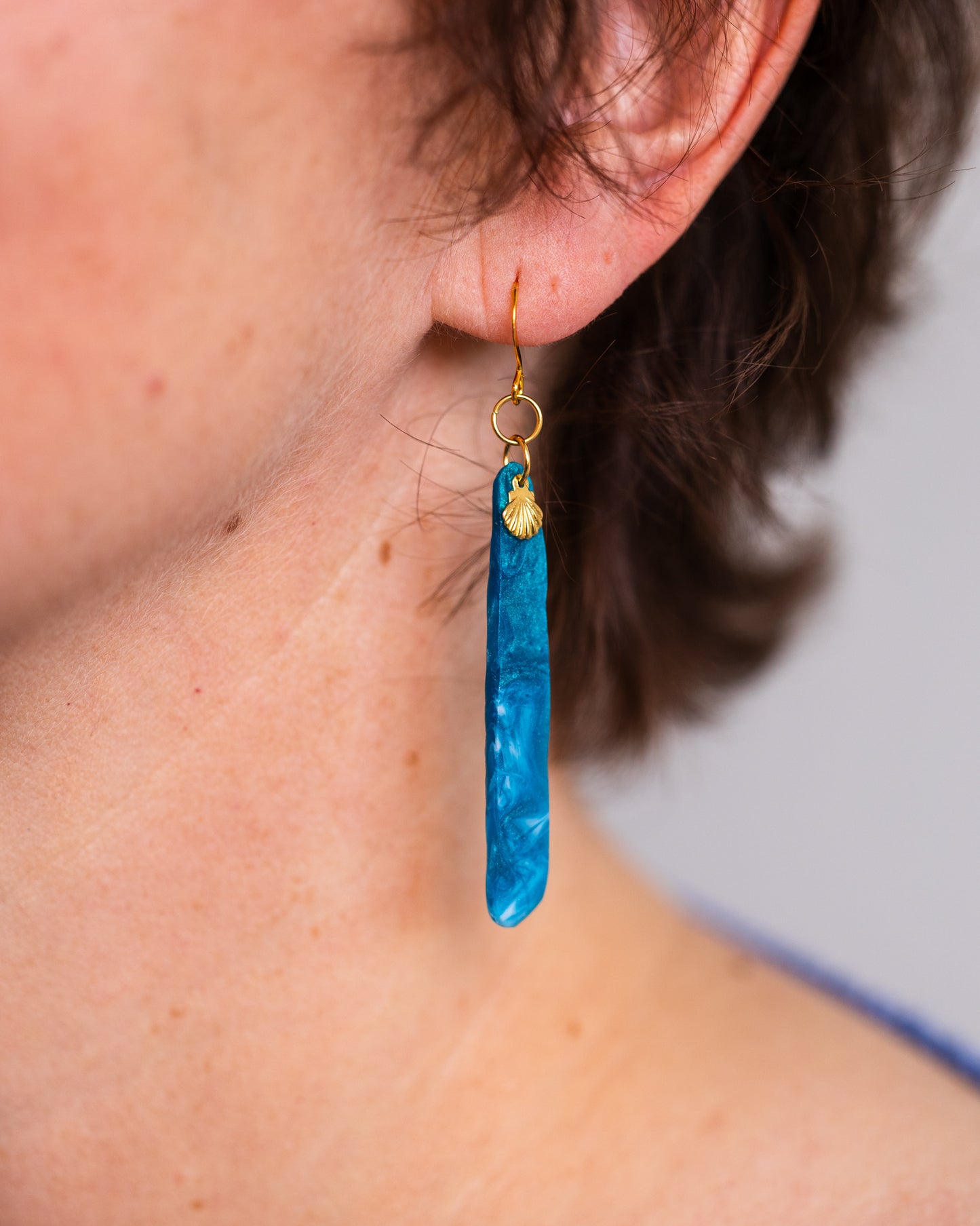 Ocean-Inspired Resin Earrings with Gold seashells – Handcrafted in Australia - Earrings - VJ Designs