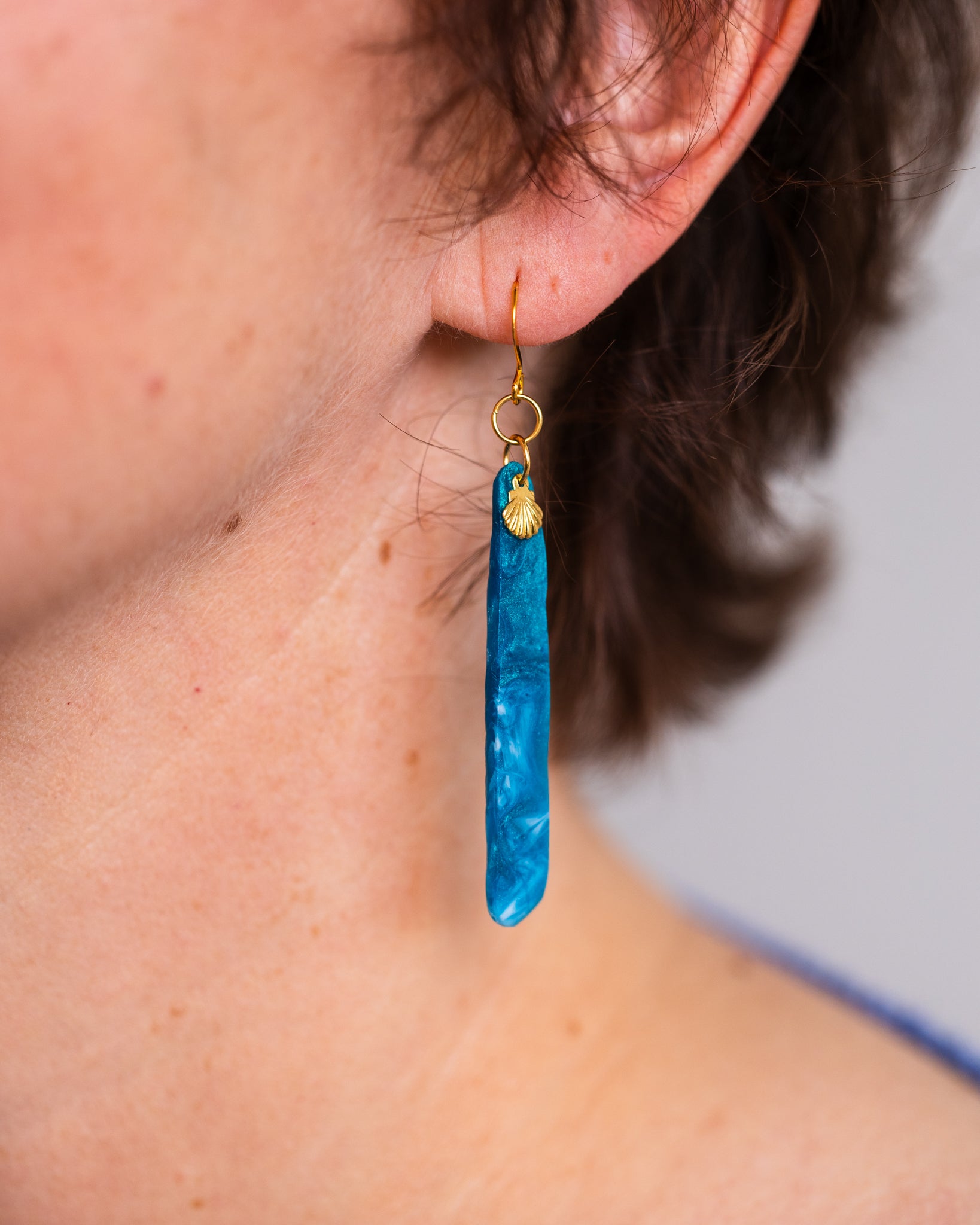 Ocean-Inspired Resin Earrings with Gold seashells – Handcrafted in Australia - Earrings - VJ Designs
