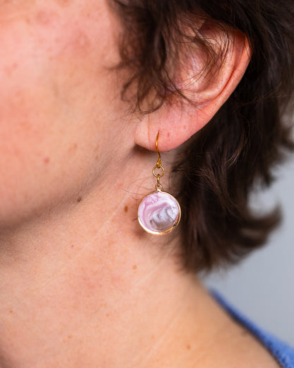 Handmade gold-plated baby pink round earrings - Earrings - VJ Designs