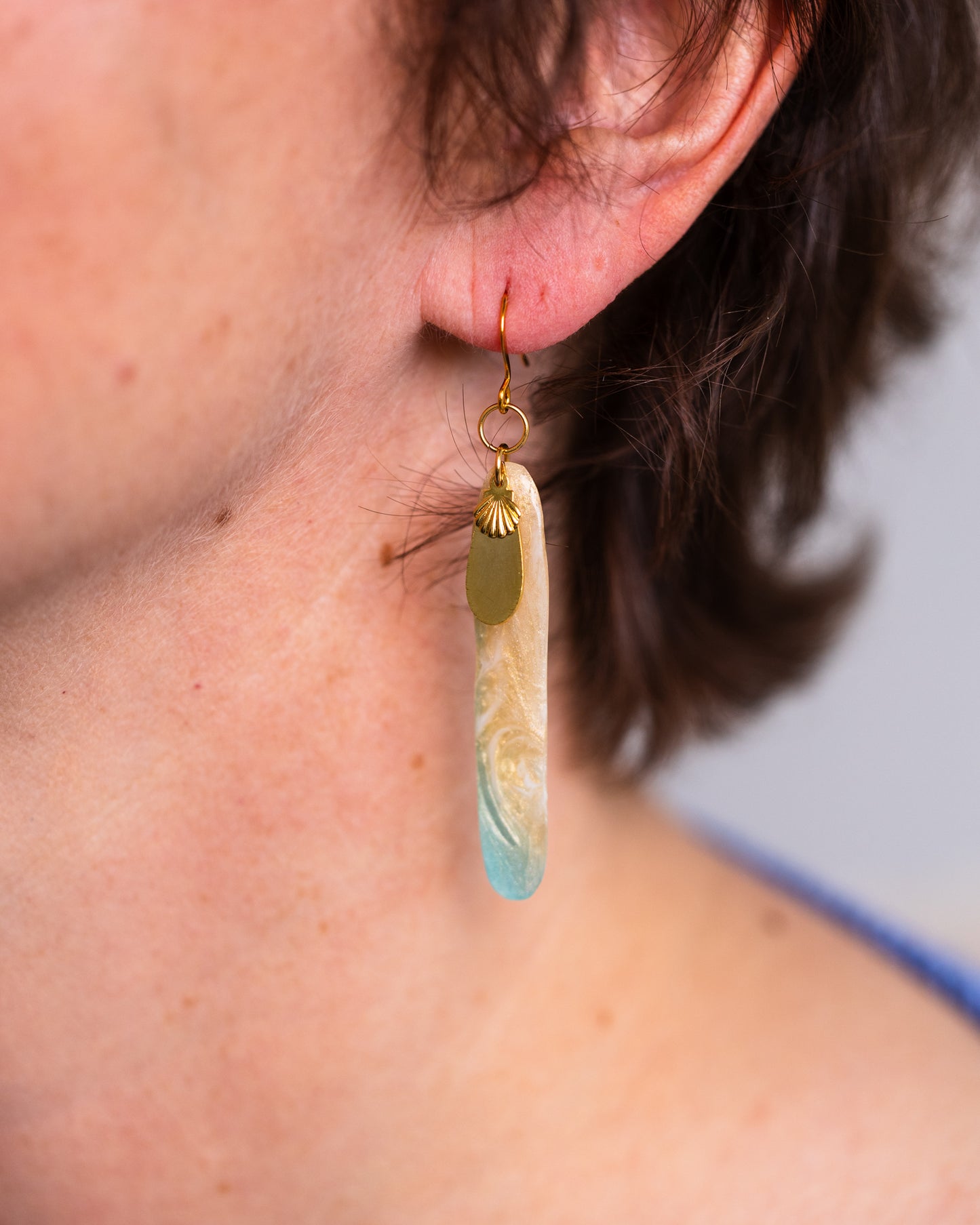 Ocean-Inspired Resin Earrings with Gold seashells – Handcrafted in Australia - Earrings - VJ Designs