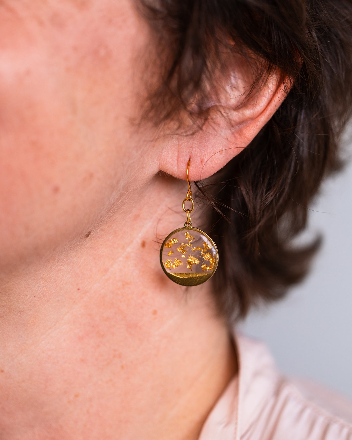 Gold Flake Resin Drop Earrings – Handmade in Australia - Earrings - VJ Designs