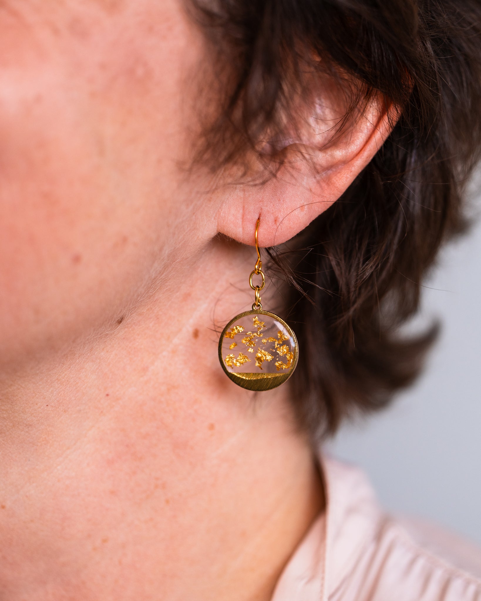 Gold Flake Resin Drop Earrings – Handmade in Australia - Earrings - VJ Designs