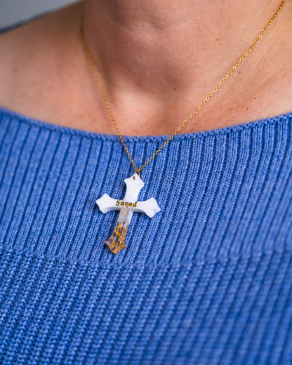 Gold-plated handmade White cross necklace - Jewellery set - VJ Designs
