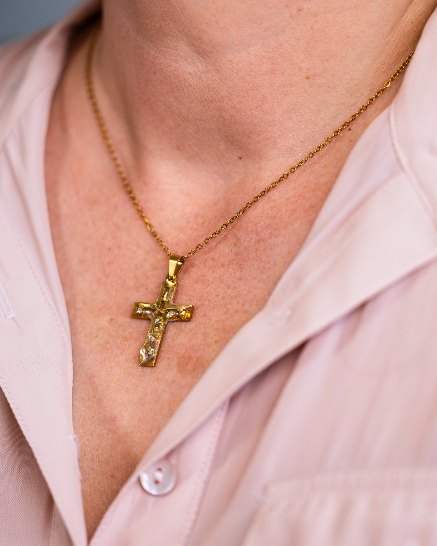 Gold-plated clear cross necklace with gold stones - Jewellery set - VJ Designs